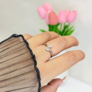 Twin Drop Crystal Silver Ring