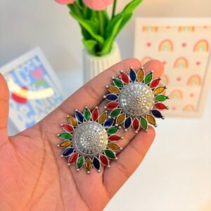 Multicoloured Sunflower Oxidized Statement Earrings
