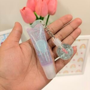 Mint Aqua Dual Lip Gloss Bottle with Keychain (Teal Round)