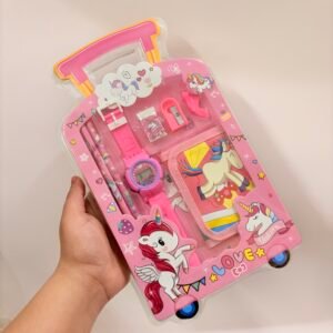 Magical Unicorn Stationery Set with Digital Watch & Wallet - Pink Trolley Gift Box