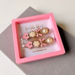 Pink Star & Pearl Charm Hair Clips (Set of 2)