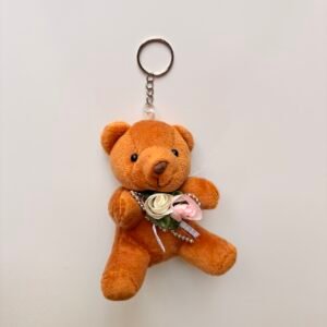 Honey Brown Flower Teddy Keychain