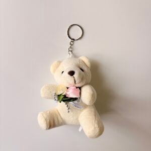 Snowy White Flower Teddy Keychain