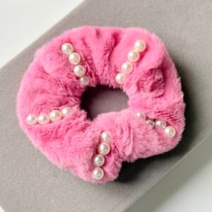 Electric Pink Pearl Fur Scrunchie