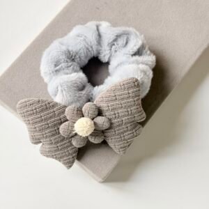 Cloud Grey Knit Daisy Scrunchie