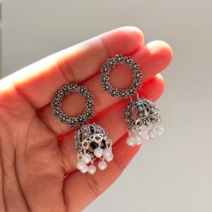 Floral Loop Jhumka: Delicate Floral Wreath Jhumkas with Pearl Accents – Wrapped in Premium Packaging