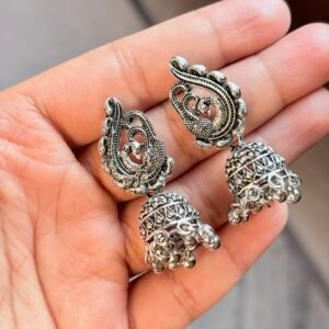 Peacock Jhumka: Mayura Peacock Motif Traditional Jhumkas / Oxidized Finish – Includes Premium Keepsake Box