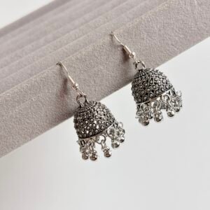 Textured Dome: Classic Textured Dome Jhumkas / Handcrafted Oxidized Silver – Arrives in Signature 3D Floating Case