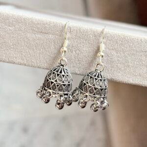 Leaf Pattern: Delicate Leaf-Etched Oxidized Jhumkas / Lightweight Ethnic Wear – Premium Floating Frame Included