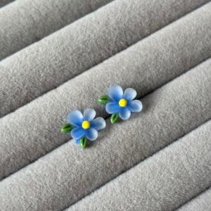 Forget-Me-Not Blue Matte Flower Stud Earrings
