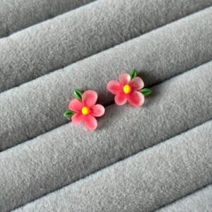 Poppy Red Matte Garden Studs with Yellow Center