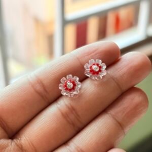 Ruby Heart Crystal Blossom Studs