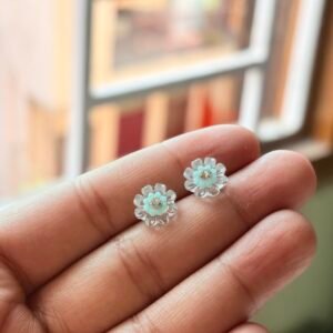 Teal/Mint - Mint Crystal Dewdrop Flower Studs
