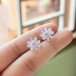 Amethyst Glow Clear Petal Flower Earrings