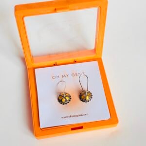 Golden Bloom Stone Earrings – Premium Display Box Edition