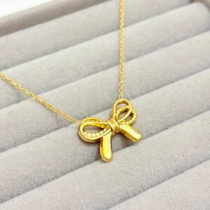 Anti-Tarnish Gold Plated Minimal Bow Pendant Necklace