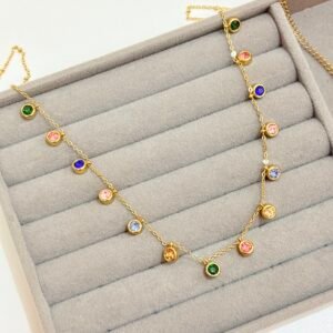 Rainbow Crystal Bezel Drop Necklace | Waterproof & Tarnish-Free Jewelry