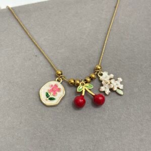 Anti-Tarnish Gold Plated Cherry Blossom Charm Necklace