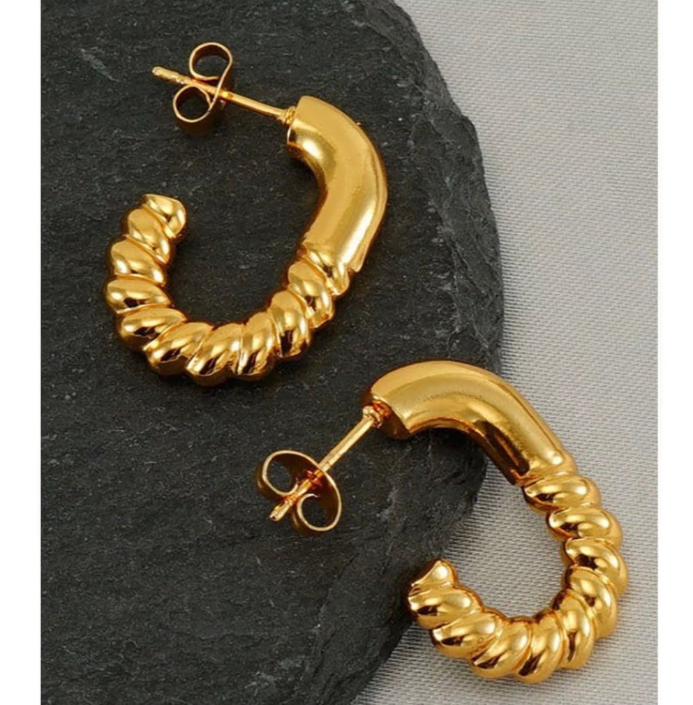 Chunky Gold Rope Stud Hoops for Women | Anti-Tarnish Minimalist Statement Earrings - Image 2