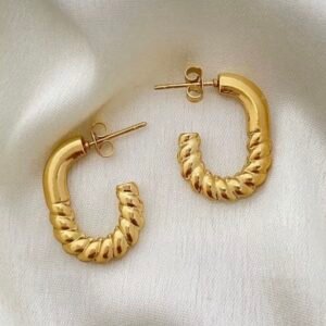 Chunky Gold Rope Stud Hoops for Women | Anti-Tarnish Minimalist Statement Earrings