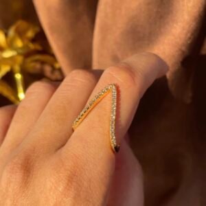 Anti-Tarnish V-Shaped Wishbone Ring | Crystal Studded Gold Band
