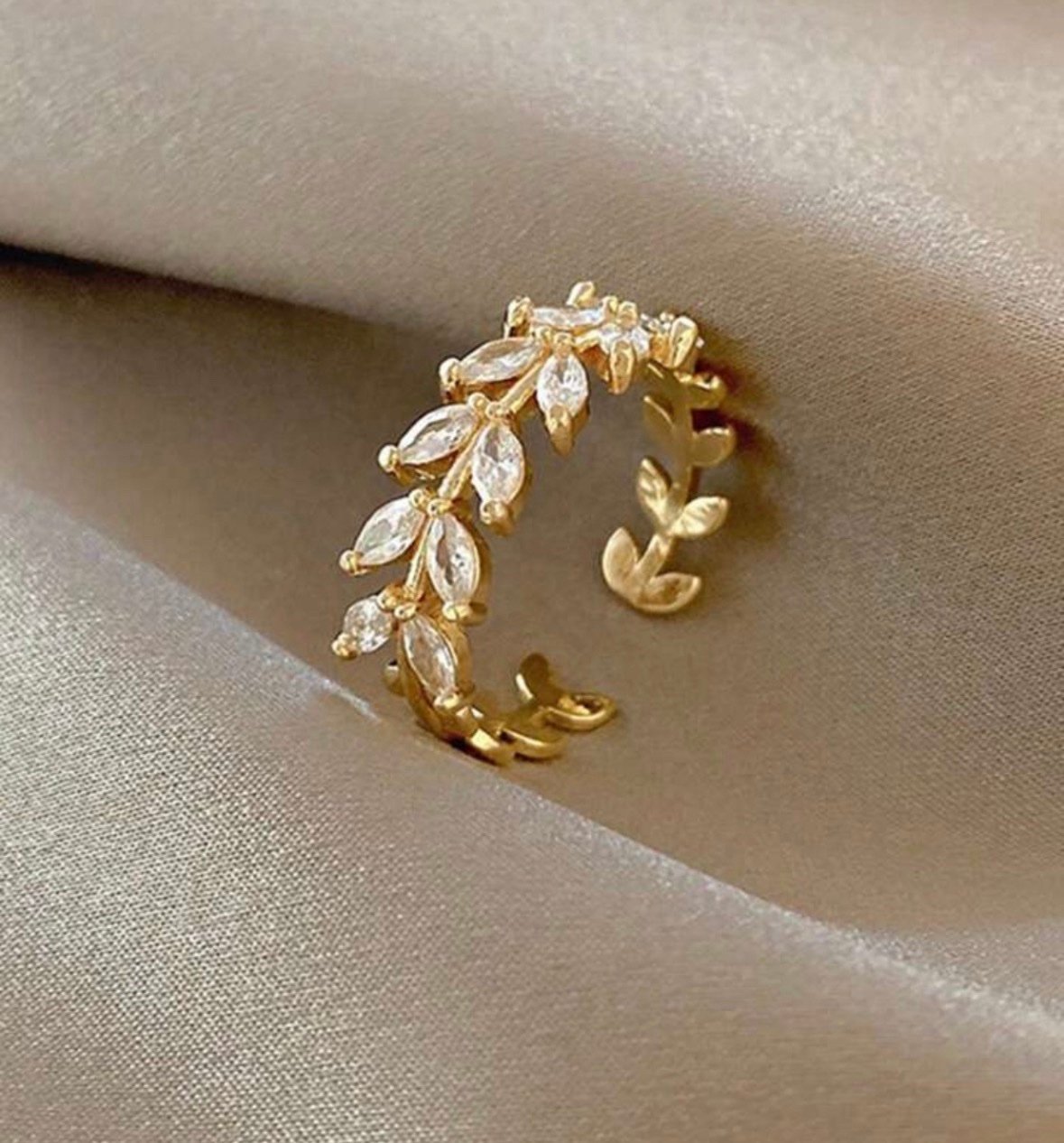 18K Gold Plated Crystal Leaf Ring | Water-Resistant & Anti-Tarnish - Image 3