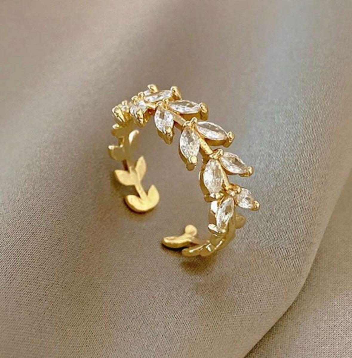 18K Gold Plated Crystal Leaf Ring | Water-Resistant & Anti-Tarnish - Image 2