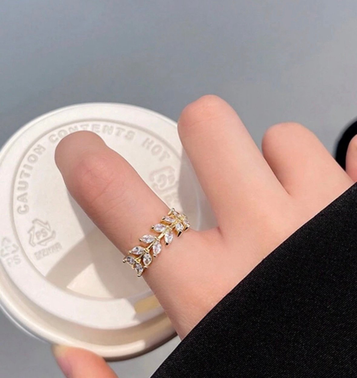 18K Gold Plated Crystal Leaf Ring | Water-Resistant & Anti-Tarnish - Image 4