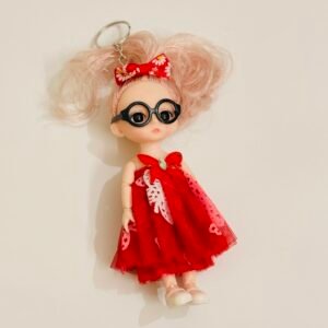 Red Movable Mini Doll Keychain with Glasses – Trendy 3D Bag Accessory
