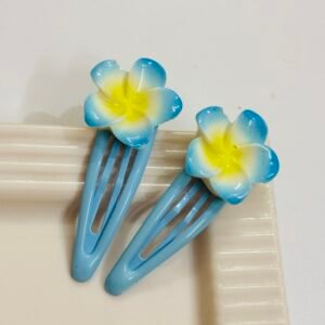 Tropical Plumeria Flower Snap Clips – Sky Blue (Pair)