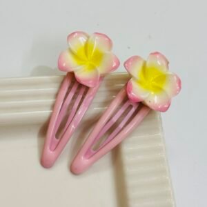 Tropical Plumeria Flower Snap Clips – Soft Blush Pink (Pair)