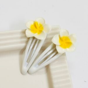 Tropical Plumeria Flower Snap Clips – Classic White (Pair)