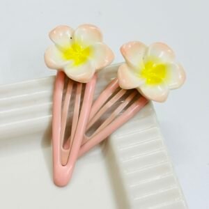 Tropical Plumeria Flower Snap Clips – Peach Sunset (Pair)