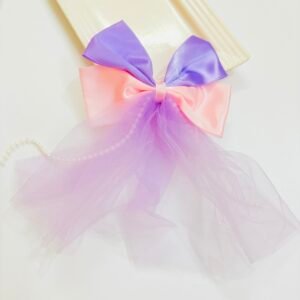 Lavender Mist Dual-Tone Satin & Tulle Bow with Pearl Chain