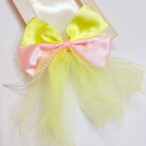 Sunshine Sorbet Dual-Tone Satin & Tulle Bow with Pearl Chain
