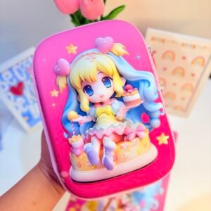3D Embossed Kawaii Anime Girl Hard Shell Pencil Case - Pastel Pink Aesthetic