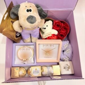Luxury Lavender Gift Hamper for Her | Jewelry, Chocolates & Plush Toy Set