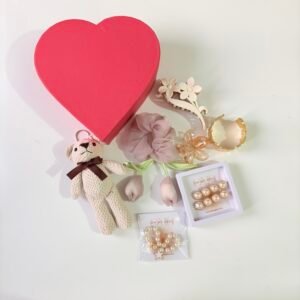 Heart-Shaped Luxury Gift Hamper | Pearl Jewelry, Teddy & Hair Accessories Set
