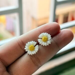 Classic White & Yellow | Boho Pastel Daisy Studs | Matte Floral Earrings | Cute Kawaii Flower Jewelry