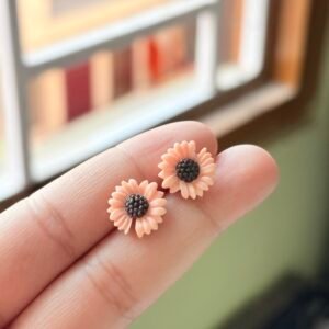Peach & Black Tiny Daisy Stud Earrings for Her | Minimalist Colorful Flower Jewelry | Spring Accessories