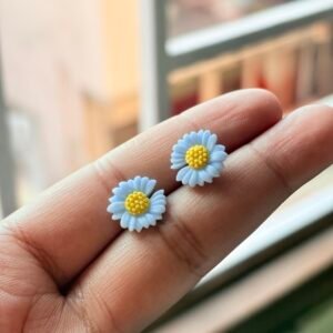 Cornflower Blue & Yellow | Tiny Daisy Stud Earrings for Her | Minimalist Colorful Flower Jewelry | Spring Accessorie