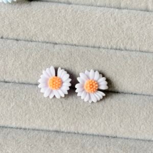 White & Peach Tiny Daisy Stud Earrings for Her | Minimalist Colorful Flower Jewelry | Spring Accessories