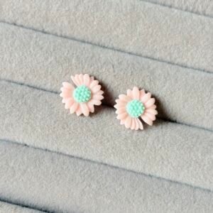 Soft Pink & Mint Tiny Daisy Stud Earrings for Her | Minimalist Colorful Flower Jewelry | Spring Accessories