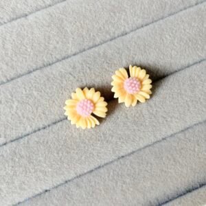 Buttercup Yellow & Pink Boho Pastel Daisy Studs | Matte Floral Earrings | Cute Kawaii Flower Jewelry