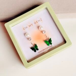 Emerald Butterfly & Pearl Drop Set | Includes FREE 3D Floating Display Frame