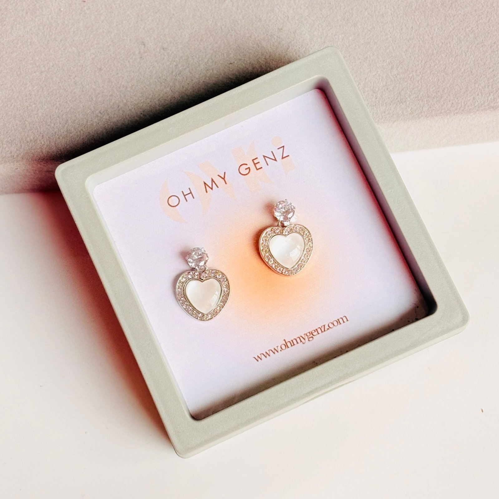 Moonlight Opal Heart Studs | Includes FREE 3D Floating Display Frame