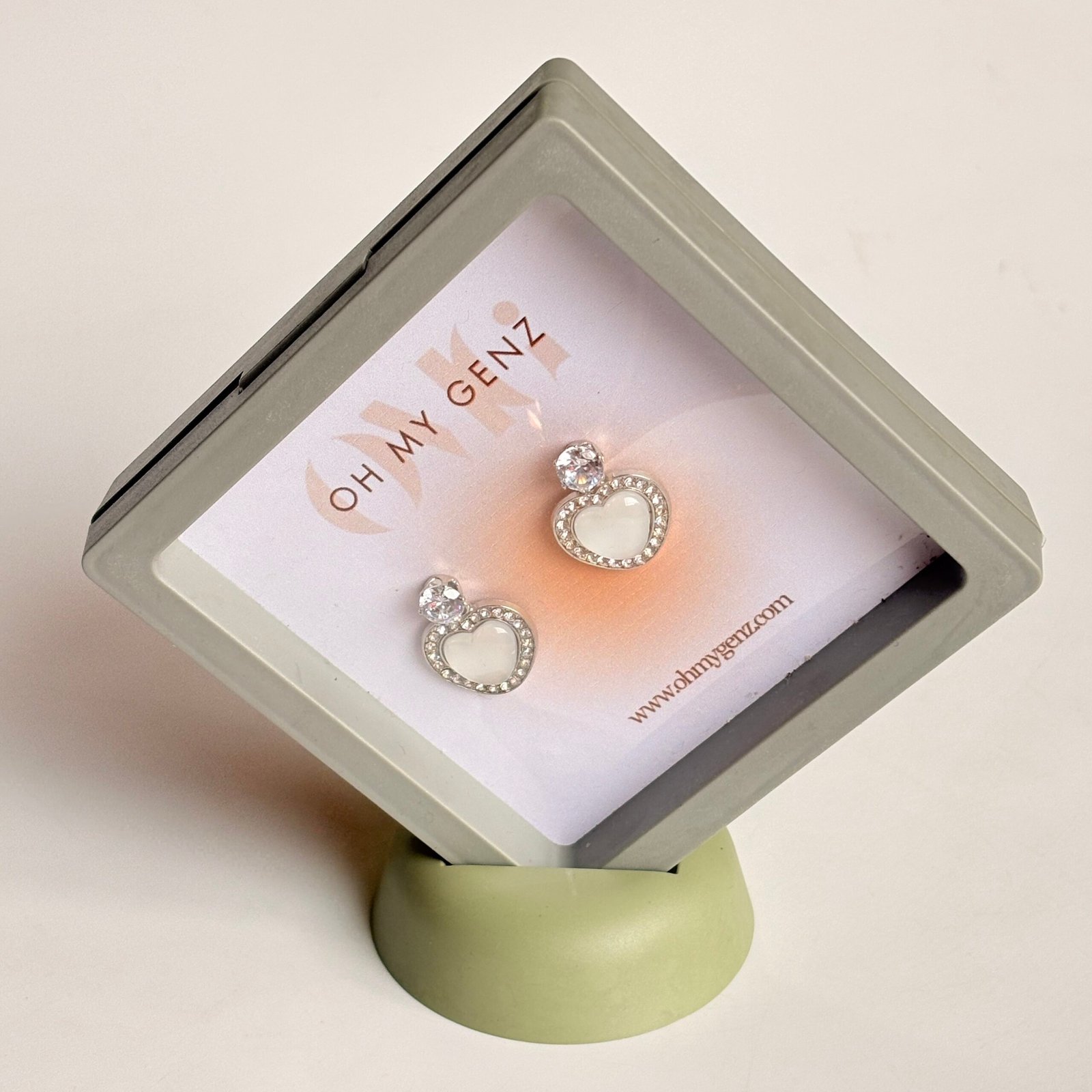 Moonlight Opal Heart Studs | Includes FREE 3D Floating Display Frame - Image 2