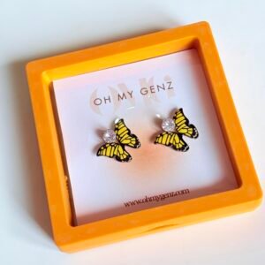 Monarch Yellow Butterfly Crystal Stud Earrings - Premium Quality + Free Display Frame