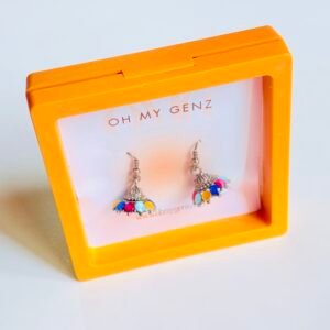 Boho Multicolored Bead Jhumka Drop Earrings - Handcrafted Style with Free Display Frame