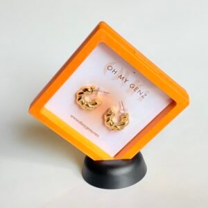 Luxury Twisted Gold Croissant Hoop Earrings - High-Shine Finish with Free Display Frame